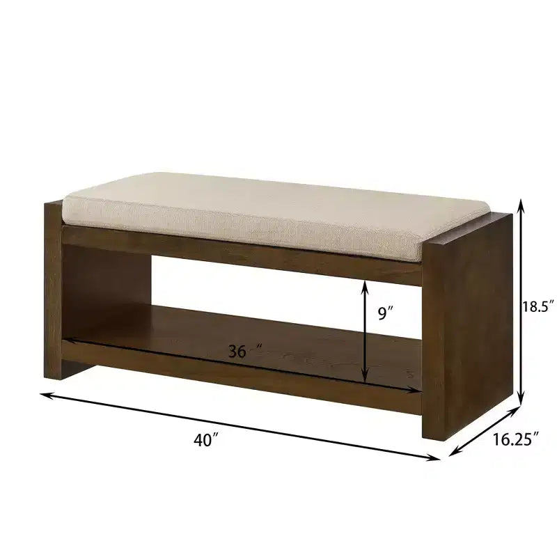 Banc d'appoint avec étagère à chaussures inférieure, banc rembourré, banc de bout de lit moderne et compact avec rangement