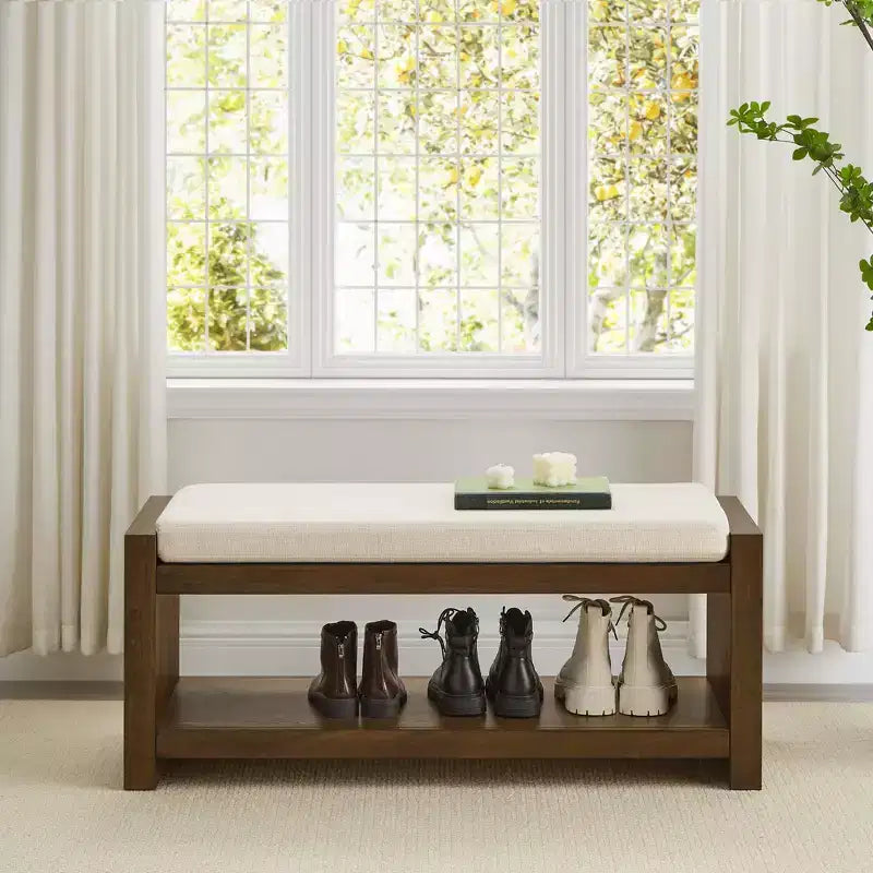 Banc d'appoint avec étagère à chaussures inférieure, banc rembourré, banc de bout de lit moderne et compact avec rangement