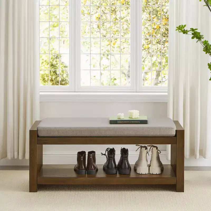 Banc d'appoint avec étagère à chaussures inférieure, banc rembourré, banc de bout de lit moderne et compact avec rangement