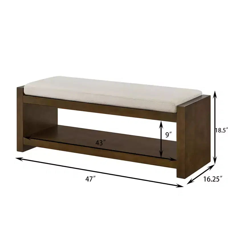 Banc d'appoint avec étagère à chaussures inférieure, banc rembourré, banc de bout de lit moderne et compact avec rangement