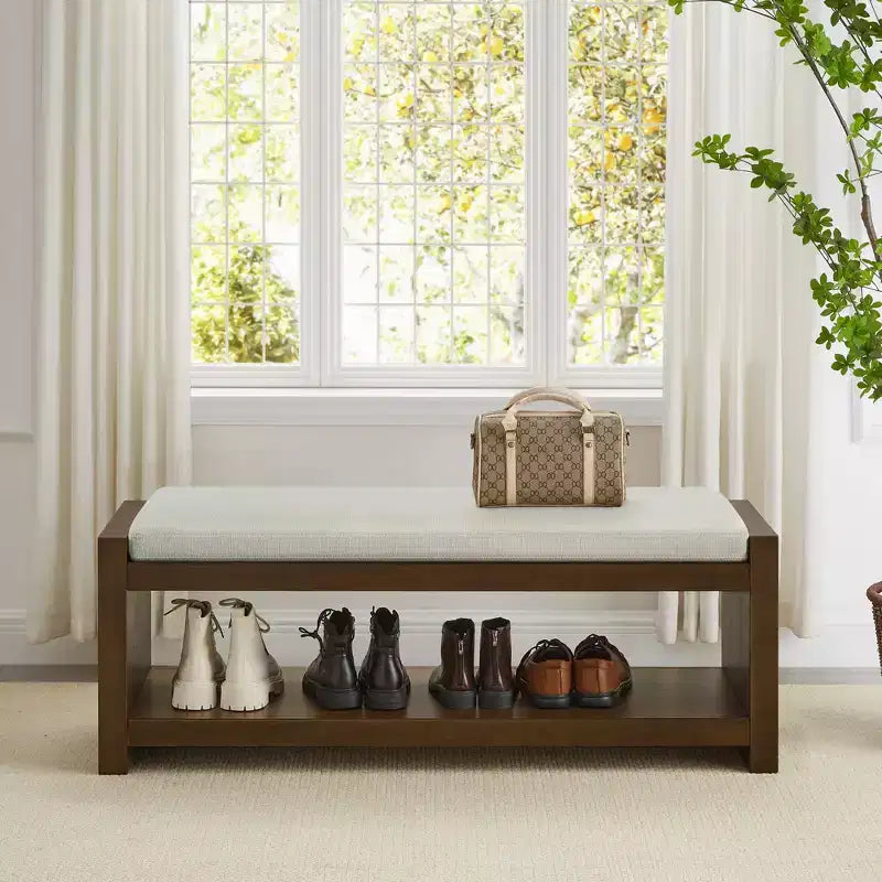Banc d'appoint avec étagère à chaussures inférieure, banc rembourré, banc de bout de lit moderne et compact avec rangement