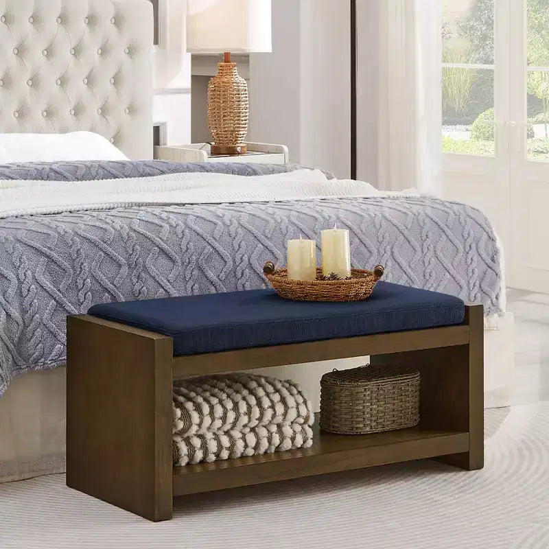 Banc d'appoint avec étagère à chaussures inférieure, banc rembourré, banc de bout de lit moderne et compact avec rangement