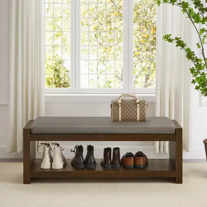 Banc d'appoint avec étagère à chaussures inférieure, banc rembourré, banc de bout de lit moderne et compact avec rangement