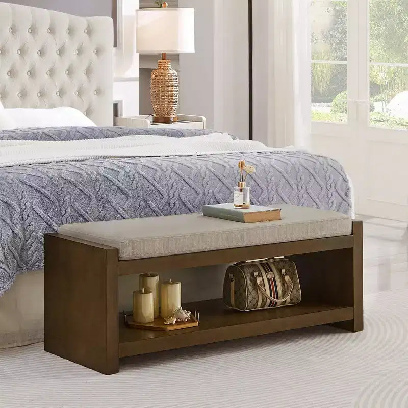 Banc d'appoint avec étagère à chaussures inférieure, banc rembourré, banc de bout de lit moderne et compact avec rangement