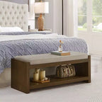 Banc d'appoint avec étagère à chaussures inférieure, banc rembourré, banc de bout de lit moderne et compact avec rangement