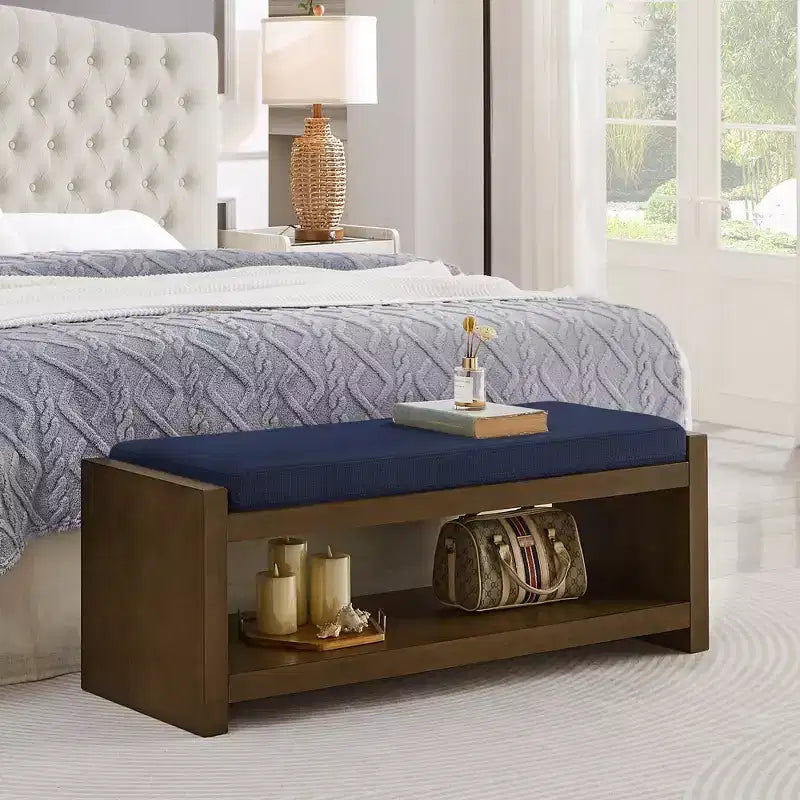 Banc d'appoint avec étagère à chaussures inférieure, banc rembourré, banc de bout de lit moderne et compact avec rangement