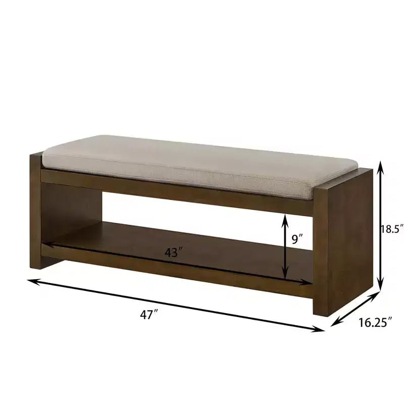 Banc d'appoint avec étagère à chaussures inférieure, banc rembourré, banc de bout de lit moderne et compact avec rangement