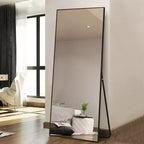 MAYEERTY Miroir pleine longueur rectangulaire noir de 60 x 180 cm à bords fins en alliage d'aluminium avec support pour décoration murale de salon et de chambre à coucher