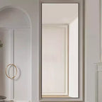 MAYEERTY Miroir pleine longueur rectangulaire noir de 60 x 180 cm à bords fins en alliage d'aluminium avec support pour décoration murale de salon et de chambre à coucher