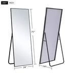 MAYEERTY Miroir pleine longueur rectangulaire noir de 60 x 180 cm à bords fins en alliage d'aluminium avec support pour décoration murale de salon et de chambre à coucher