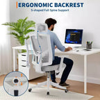 Chaise de bureau à dossier haut COZONY avec support lombaire réglable, chaise de bureau en maille avec accoudoirs relevables pour la maison ou le bureau