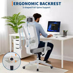Chaise de bureau à dossier haut COZONY avec support lombaire réglable, chaise de bureau en maille avec accoudoirs relevables pour la maison ou le bureau