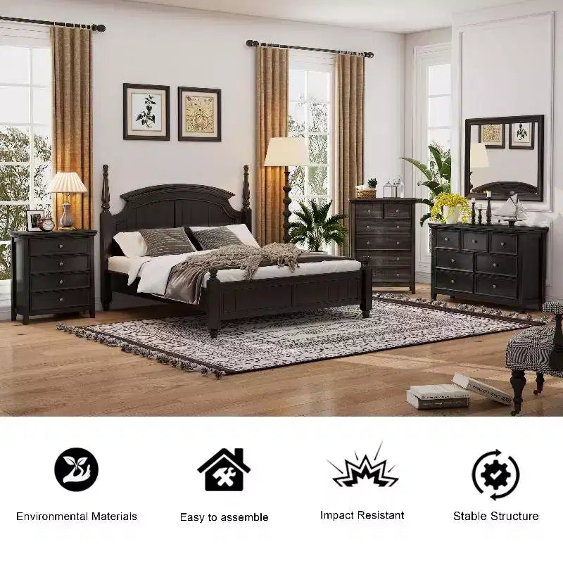 Commode noire, commode moderne pour chambre à coucher, table de chevet à 7 tiroirs, armoire en bois grande capacité pour chambre à coucher, salon, placards, couloir