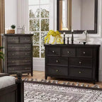 Commode noire, commode moderne pour chambre à coucher, table de chevet à 7 tiroirs, armoire en bois grande capacité pour chambre à coucher, salon, placards, couloir