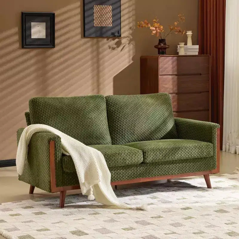 Karl Home |Modern Farmhouse Velvet Upholstery Loveseat With Solid Wood Frame Compact 2-Seater Couch For Small Space