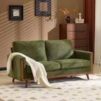 Karl Home |Modern Farmhouse Velvet Upholstery Loveseat With Solid Wood Frame Compact 2-Seater Couch For Small Space