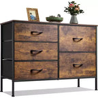 Commode à 5 tiroirs TUYOHW pour chambre, tour de rangement large avec plateau en bois et tiroirs en tissu, organisateur de commode moderne pour salon, chambre, entrée