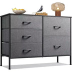Commode à 5 tiroirs TUYOHW pour chambre, tour de rangement large avec plateau en bois et tiroirs en tissu, organisateur de commode moderne pour salon, chambre, entrée