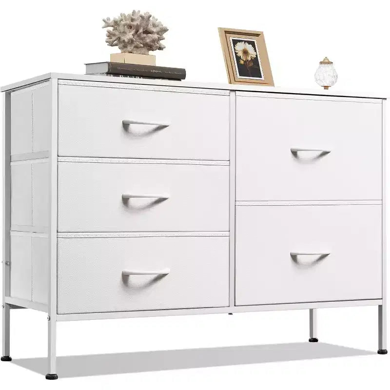 Commode à 5 tiroirs TUYOHW pour chambre, tour de rangement large avec plateau en bois et tiroirs en tissu, organisateur de commode moderne pour salon, chambre, entrée