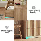 Commode large à 9 tiroirs de 160 cm, plateau imperméable à grain de bois, rails métalliques lisses, meuble TV supportant 34 kg, base stable, poignées faciles à nettoyer pour la maison et la chambre à coucher