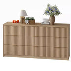 Commode large à 9 tiroirs de 160 cm, plateau imperméable à grain de bois, rails métalliques lisses, meuble TV supportant 34 kg, base stable, poignées faciles à nettoyer pour la maison et la chambre à coucher