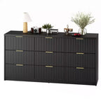 Commode large à 9 tiroirs de 160 cm, plateau imperméable à grain de bois, rails métalliques lisses, meuble TV supportant 34 kg, base stable, poignées faciles à nettoyer pour la maison et la chambre à coucher