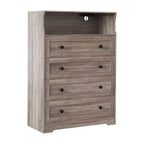 Commode de chambre à 4 tiroirs, commode en bois de 80 cm de large avec station de charge, commode de chevet étroite, organisateur de rangement de vêtements