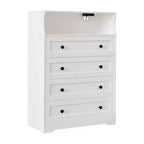 Commode de chambre à 4 tiroirs, commode en bois de 80 cm de large avec station de charge, commode de chevet étroite, organisateur de rangement de vêtements