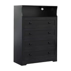 Commode de chambre à 4 tiroirs, commode en bois de 80 cm de large avec station de charge, commode de chevet étroite, organisateur de rangement de vêtements