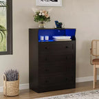 4 Drawer Dresser for Bedroom, 31.5''W Wood Chest of Drawers with Charging Station, Dresser Narrow Nightstand, Clothes Storage Organizer