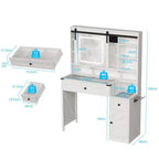 Bureau blanc délavé + marron vintage, panneaux de particules, placage mélaminé, 2 tiroirs et 1 porte, plateau en verre, coiffeuse style porte de grange