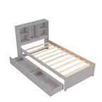 Cadre de lit moderne double Okak avec tête de lit de rangement en bois et LED/USB intégrés, lit plateforme bibliothèque pour chambre d'enfant/d'adulte.