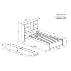 Cadre de lit moderne double Okak avec tête de lit de rangement en bois et LED/USB intégrés, lit plateforme bibliothèque pour chambre d'enfant/d'adulte.