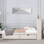 Cadre de lit moderne double Okak avec tête de lit de rangement en bois et LED/USB intégrés, lit plateforme bibliothèque pour chambre d'enfant/d'adulte.