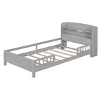 Cadre de lit moderne double Okak avec tête de lit de rangement en bois et LED/USB intégrés, lit plateforme bibliothèque pour chambre d'enfant/d'adulte.