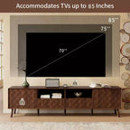 Meuble TV moderne de 198 cm pour téléviseurs jusqu'à 85 pouces, meuble de salon avec pieds en bois massif et tiroirs