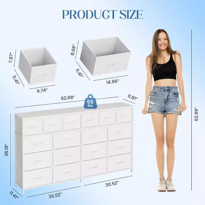 Commode Acekool à 18 tiroirs avec station de charge, commode de rangement extra large en tissu, meuble TV pour chambre, salon, entrée