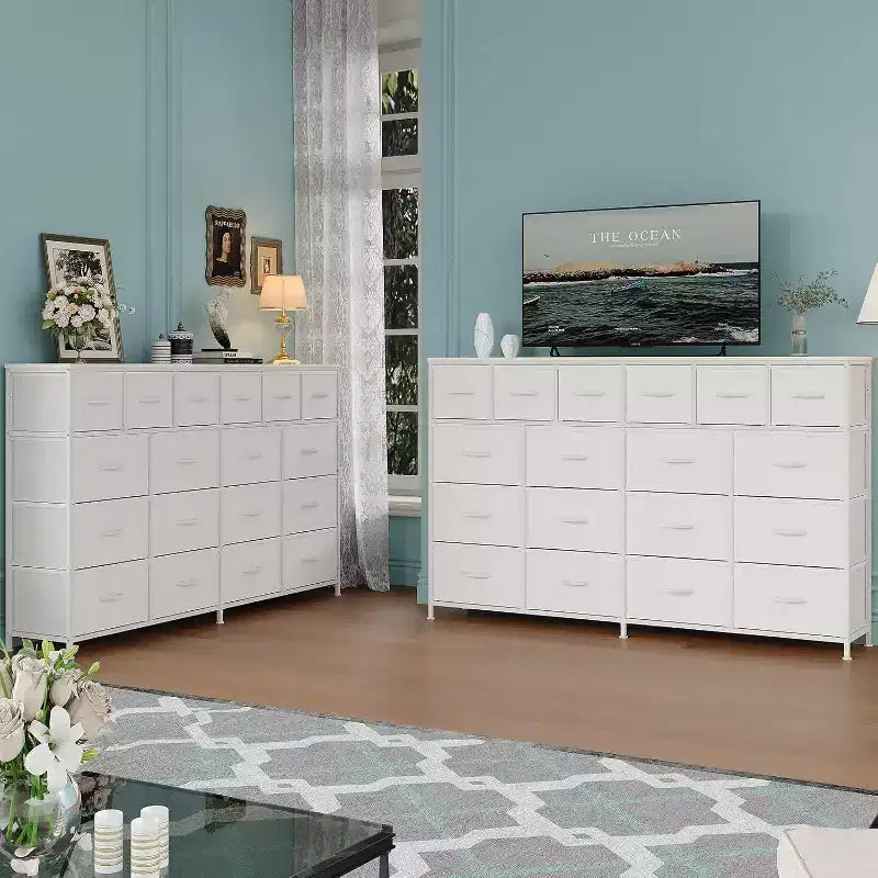 Commode Acekool à 18 tiroirs avec station de charge, commode de rangement extra large en tissu, meuble TV pour chambre, salon, entrée