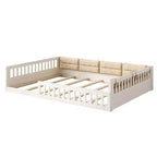 Lit plateforme rembourré pleine grandeur TUYOHW avec barrières de sécurité, lit au sol à lattes en bois de pin robuste, lit bas à usage intensif, capacité de 600 lb