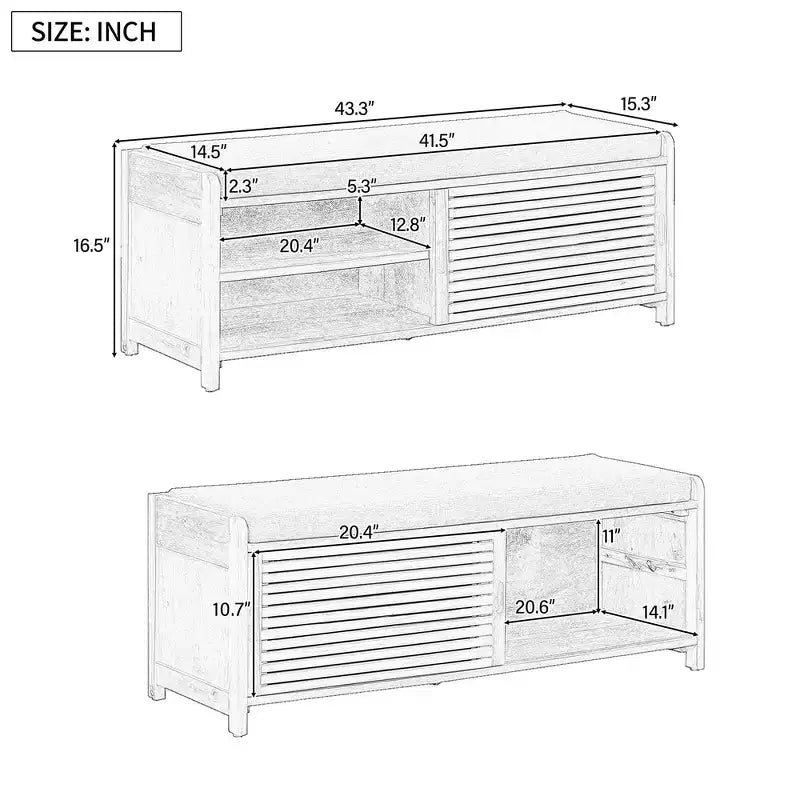 Banc à chaussures Whisen avec rangement et coussin, banc de rangement à volets vieillis