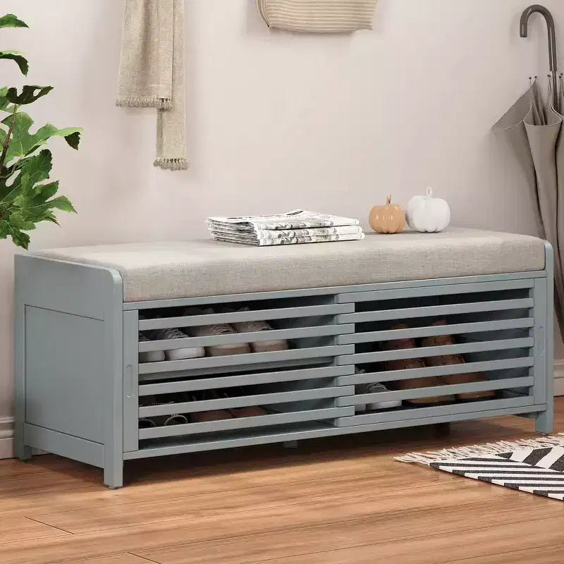 Banc à chaussures Whisen avec rangement et coussin, banc de rangement à volets vieillis