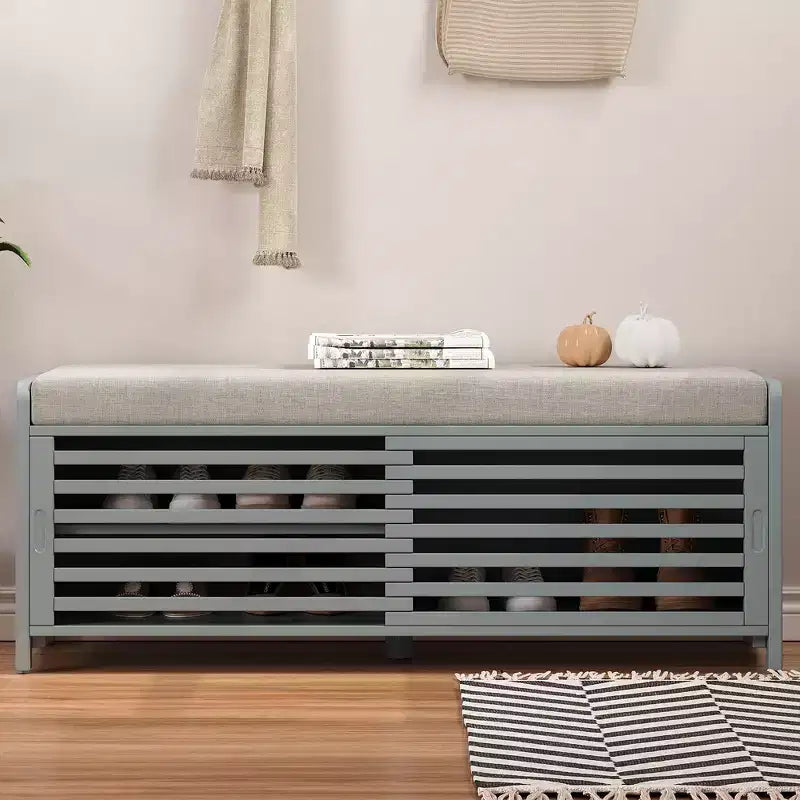Banc à chaussures Whisen avec rangement et coussin, banc de rangement à volets vieillis