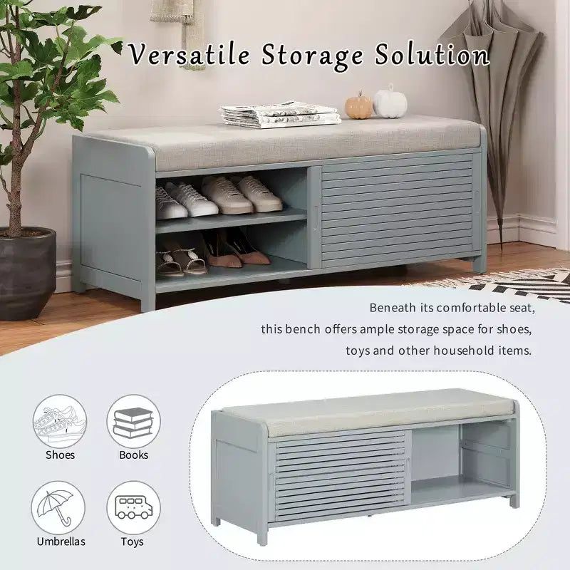 Banc à chaussures Whisen avec rangement et coussin, banc de rangement à volets vieillis