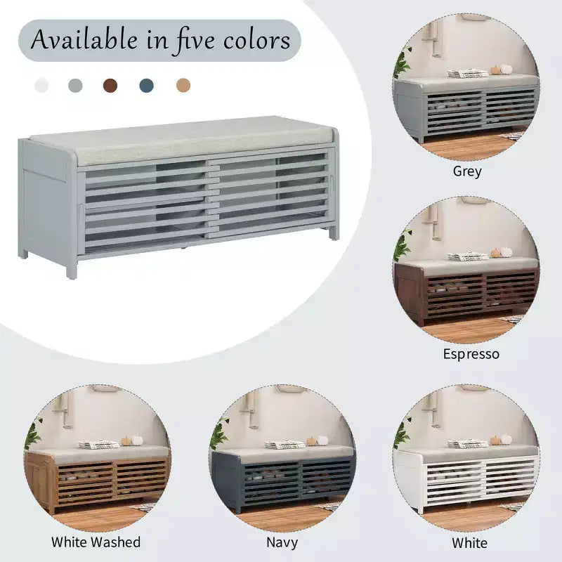 Banc à chaussures Whisen avec rangement et coussin, banc de rangement à volets vieillis