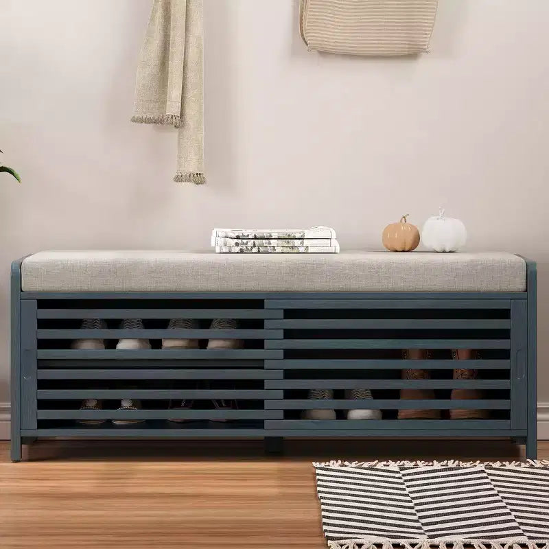 Banc à chaussures Whisen avec rangement et coussin, banc de rangement à volets vieillis