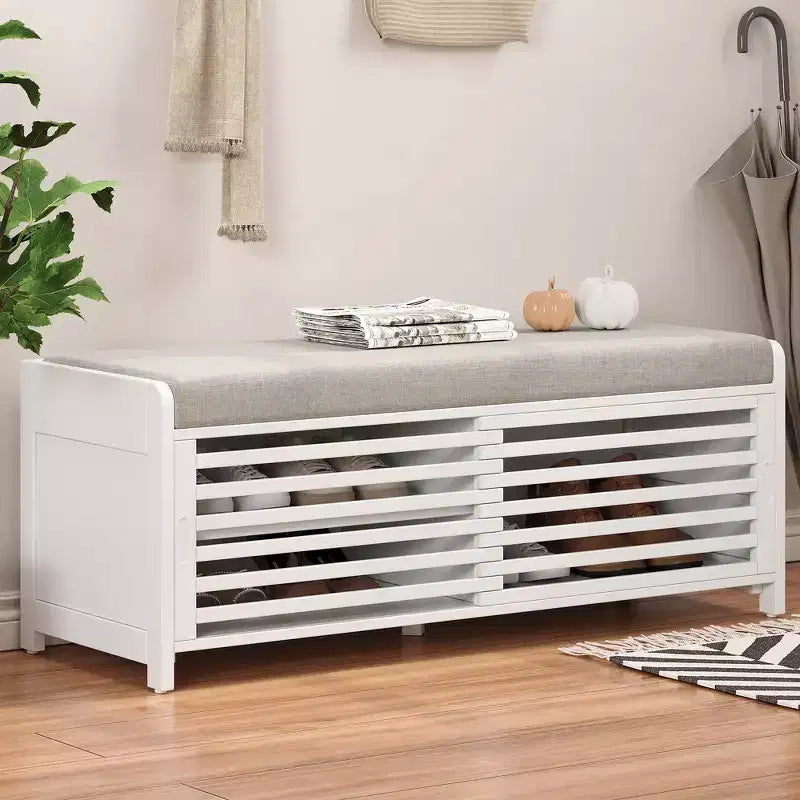 Banc à chaussures Whisen avec rangement et coussin, banc de rangement à volets vieillis