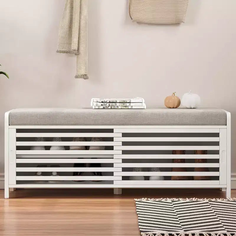 Banc à chaussures Whisen avec rangement et coussin, banc de rangement à volets vieillis