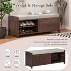 Banc à chaussures Whisen avec rangement et coussin, banc de rangement à volets vieillis