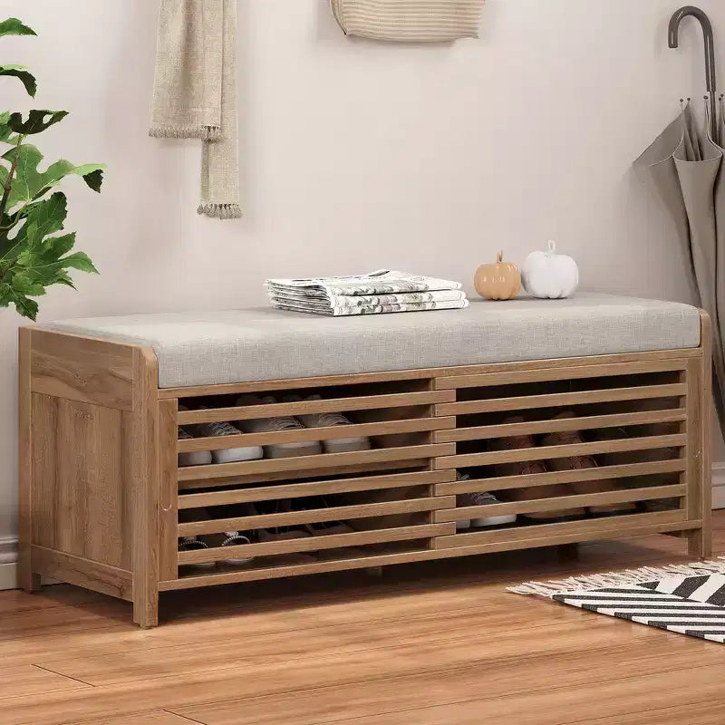 Banc à chaussures Whisen avec rangement et coussin, banc de rangement à volets vieillis