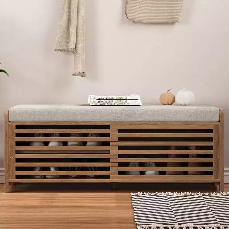 Banc à chaussures Whisen avec rangement et coussin, banc de rangement à volets vieillis